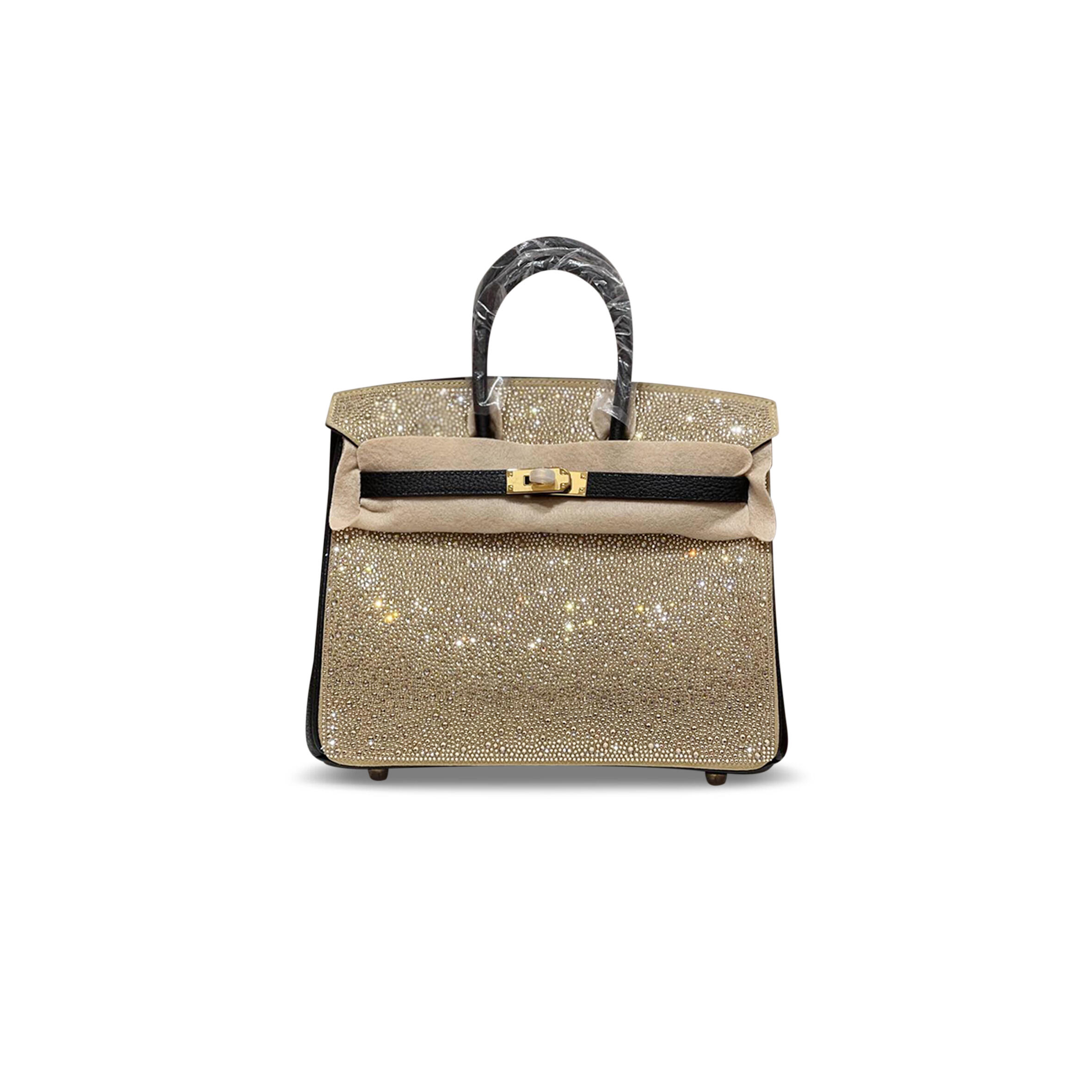 H**mes MASTER BIRKIN 25 BLACK TOGO WITH RHINESTONE SUEDE GOLD HARDWARE (25*20*13cm)